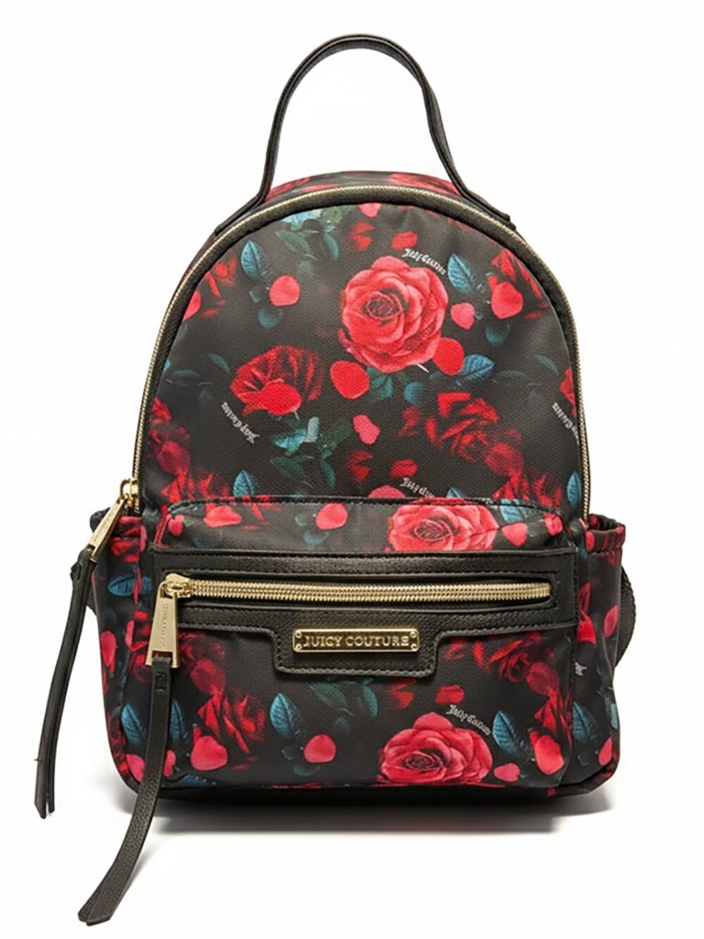 Juicy Couture Red Rose Floral Mini Backpack Black Gold Hardware